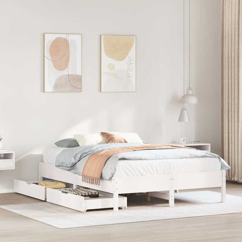 Bed frame white solid pinewood - bed,